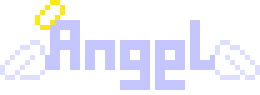 A gif of purple text with a white outline that says "angel"